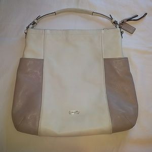 Off White Beige Coach Leather Purse + Side Pockets